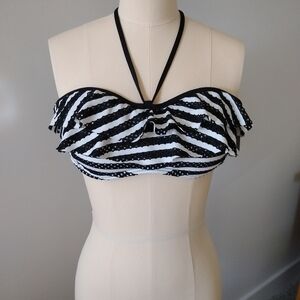 Kenneth Cole Reaction Black and White Bandeau Bikini Top Med.